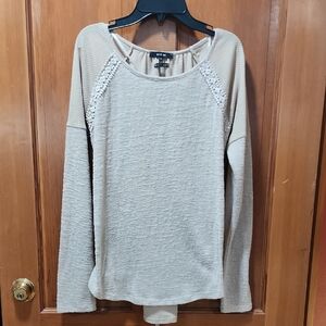 Miss Me Beige Long Sleeve Top with Lace Detail Sz M